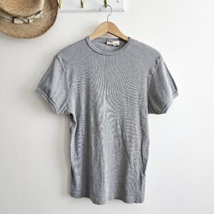 Oxford Fulham Gray Ribbed Knit Tee Shirt 100% Cotton Stretch Short Sleeve Size M